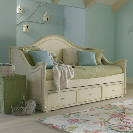 Creamy White Curvaceous Daybed with Handpainted Motif & Underbed Storage